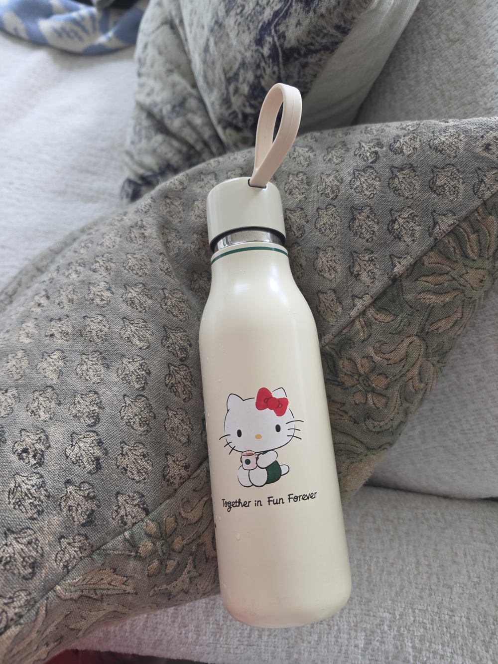 Hello Kitty Cream Water Bottle with Carry Loop